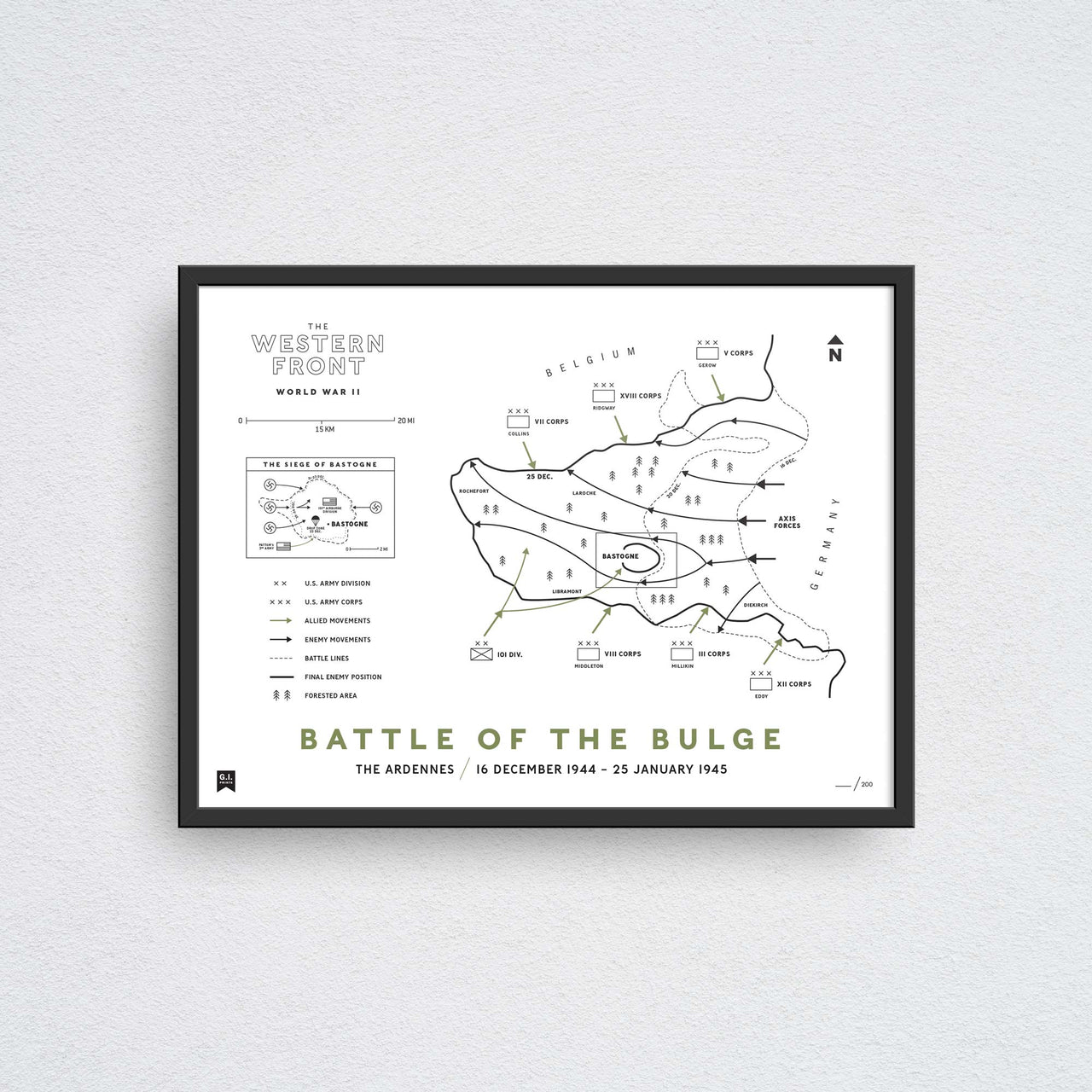 battle of the bulge map wall art print