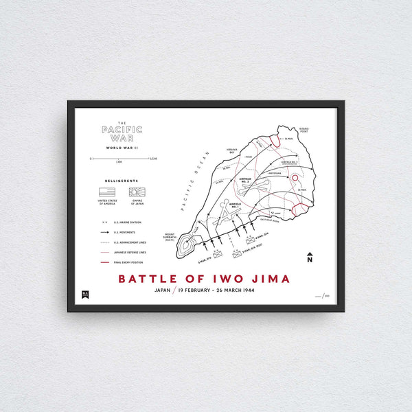 battle of iwo jima map wall art print