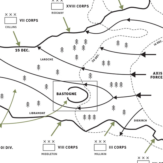 battle of the bulge map wall art print closeup