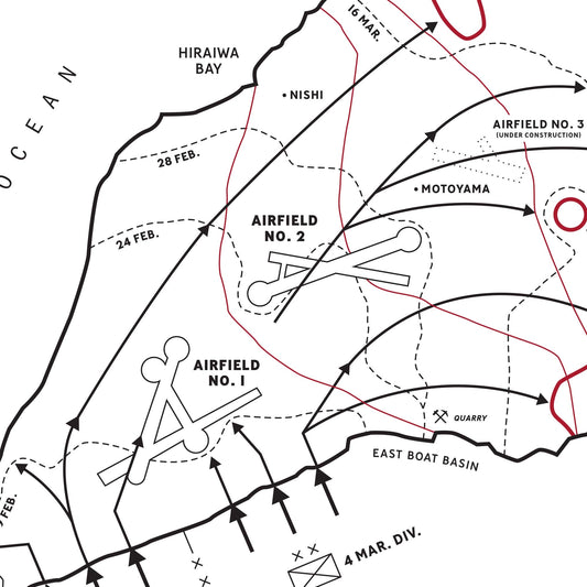 battle of iwo jima map wall art print closeup