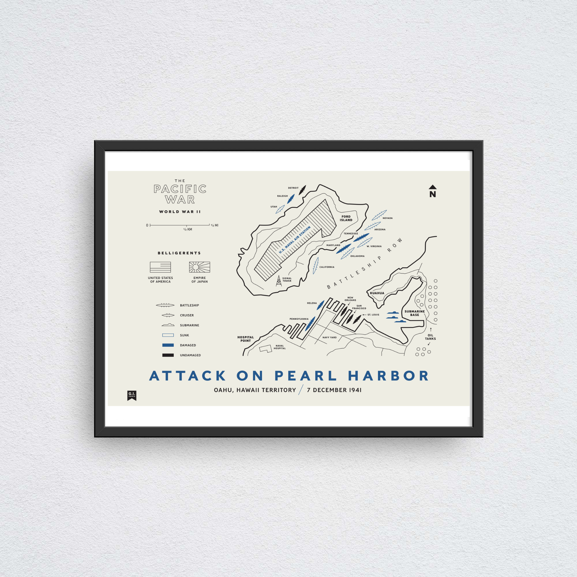 Attack On Pearl Harbor Map Wall Art Print/Poster – G.I. Prints