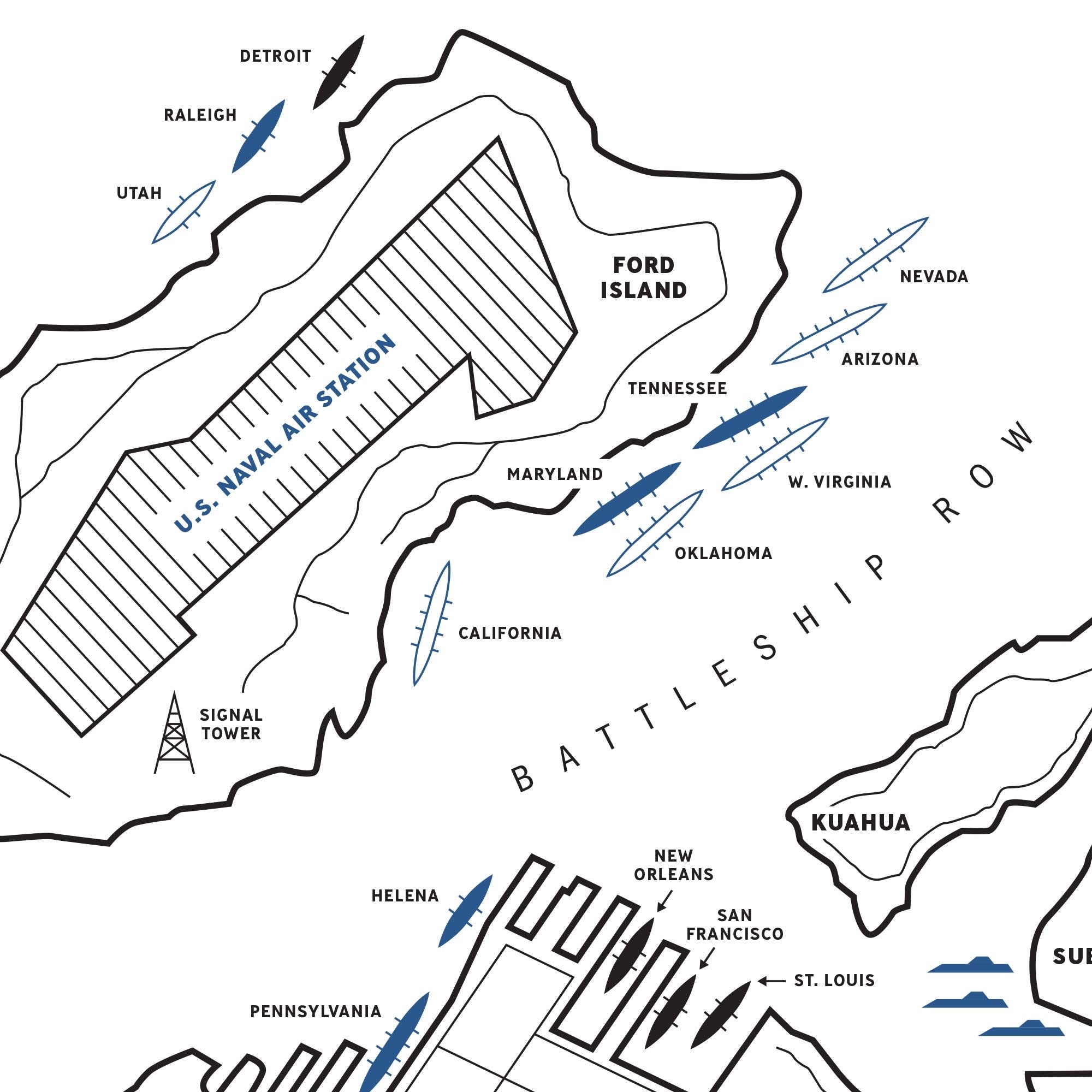 Attack On Pearl Harbor Map Wall Art Print/Poster – G.I. Prints